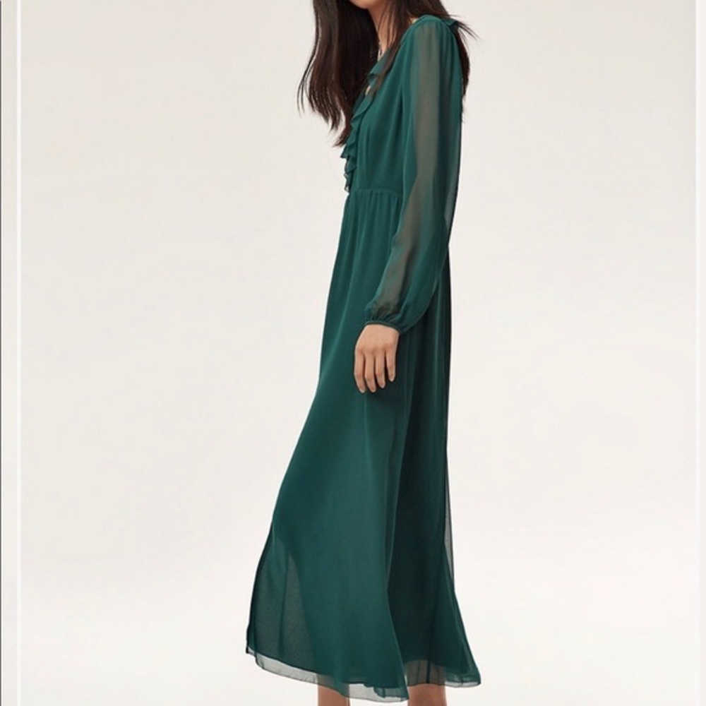 Aritzia Wilfred Mille Midi dark Green new Formal Evening Wedding party Dress Sz0 - Picture 3 of 13